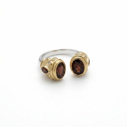 Elegant Silver Bypass Ring with Garnets