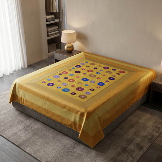 Luxury Floral Hand Embroidered Silk Bedcover