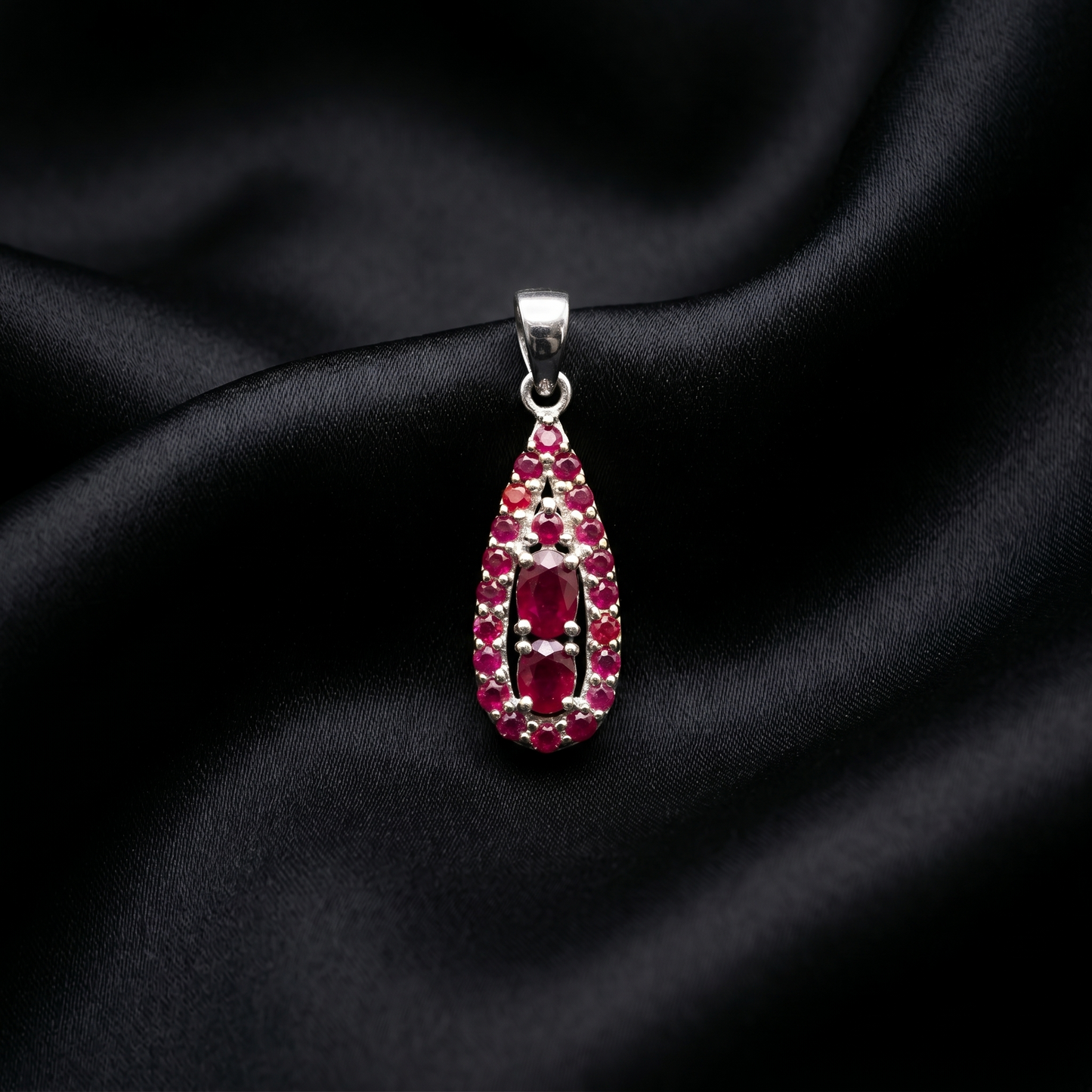 Elegant Teardrop Ruby Silver Pendant