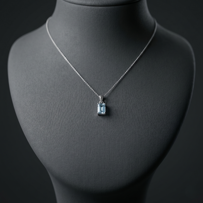 Classic Emerald-Cut Aquamarine Silver Pendant