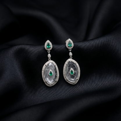 Victorian Emerald and Polki Drop Earrings