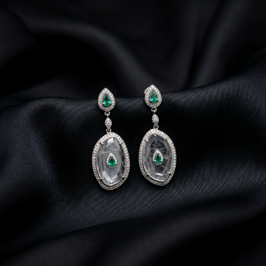 Victorian Emerald and Polki Drop Earrings