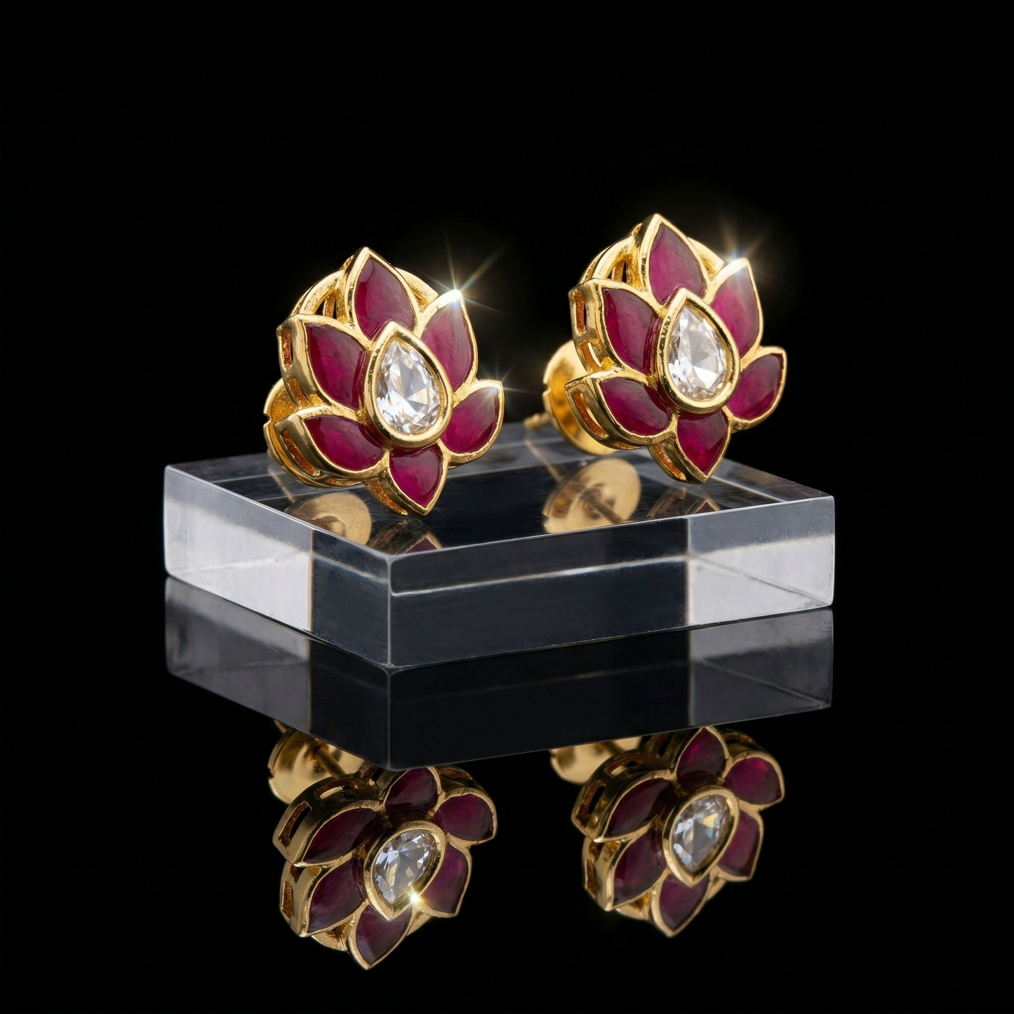 Royal Lotus Ruby Gold Plated Studs