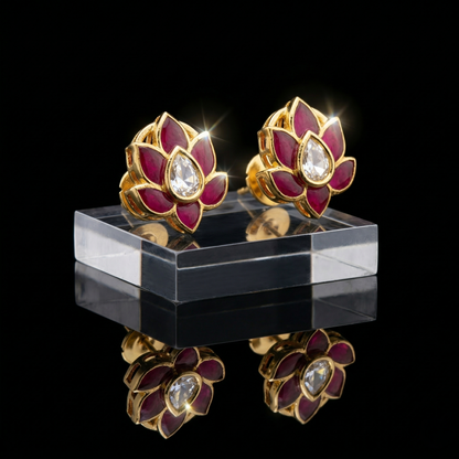 Royal Lotus Ruby Gold Plated Studs