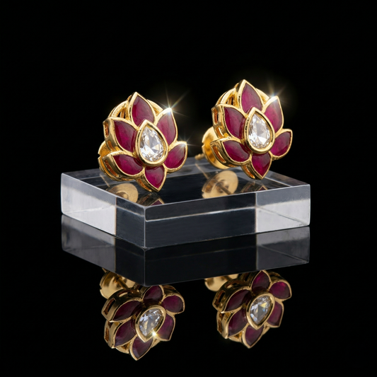Royal Lotus Ruby Gold Plated Studs