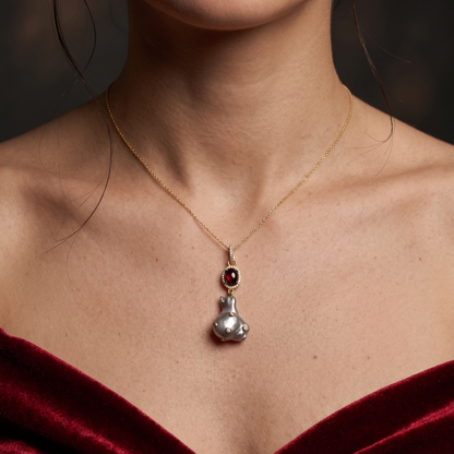Elegant Ruby and Baroque Pearl Pendant