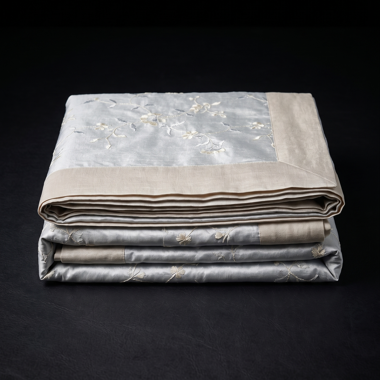 Ivory Chanderi Silk Embroidered Luxury Bedcover