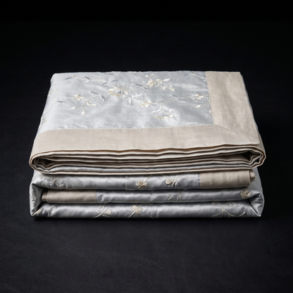 Ivory Chanderi Silk Embroidered Luxury Bedcover