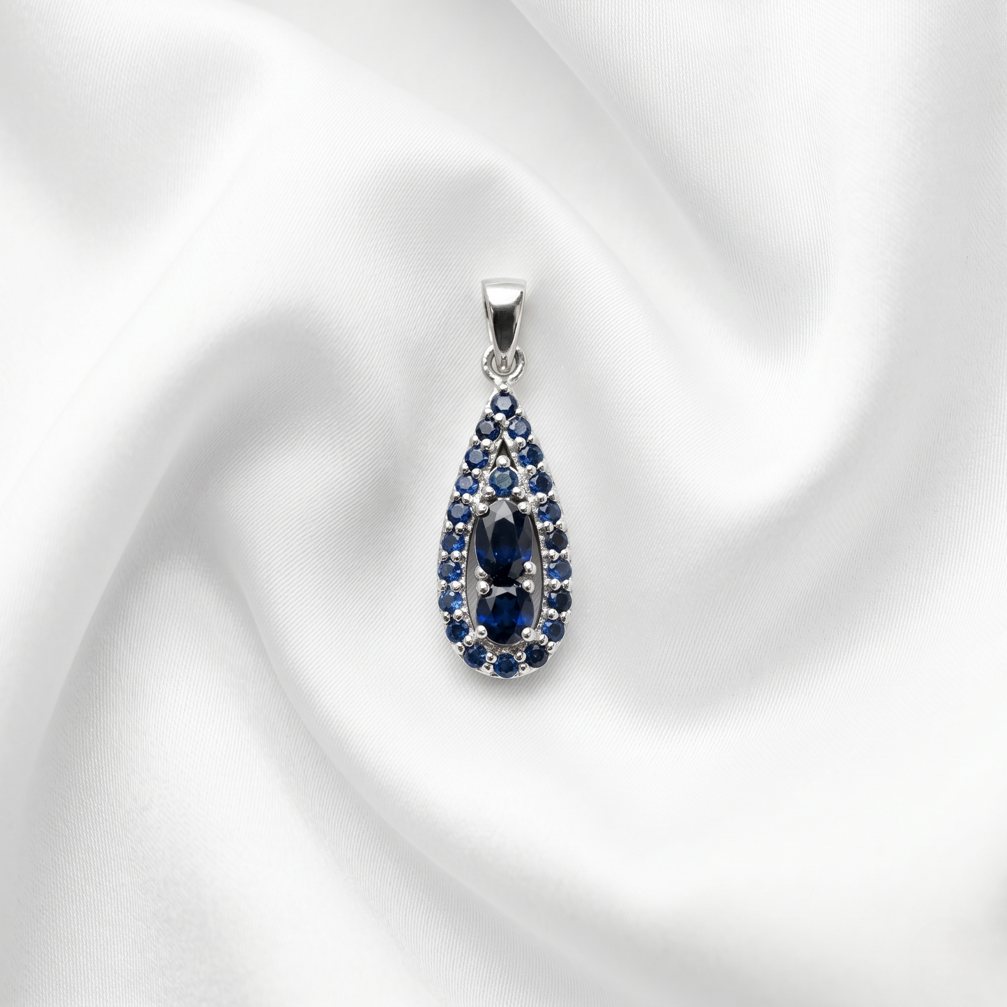 Vintage Teardrop Silver Sapphire Pendant