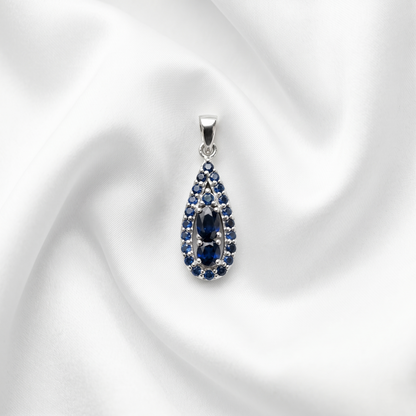 Vintage Teardrop Silver Sapphire Pendant