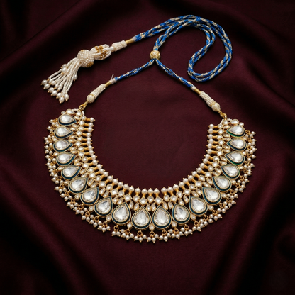 Royal Teal Kundan Silver Necklace Set