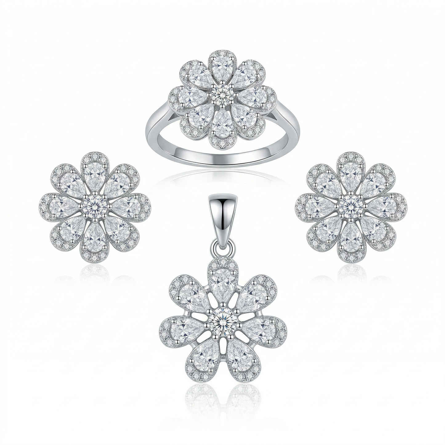 Sparkling Floral 92.5 Silver Pendant Set