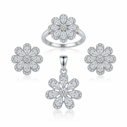 Sparkling Floral 92.5 Silver Pendant Set