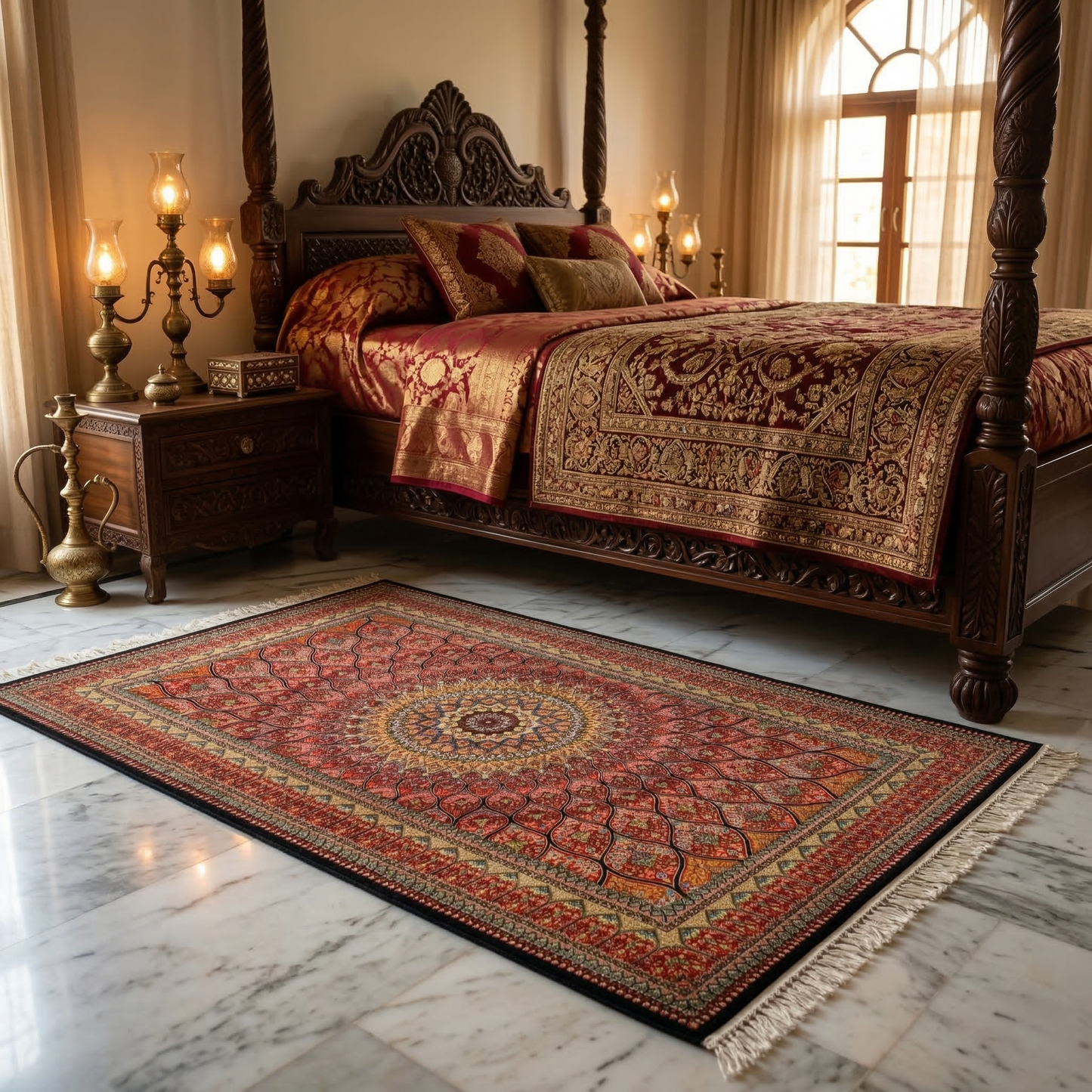 Royal Crimson Medallion Silk Persian Rug