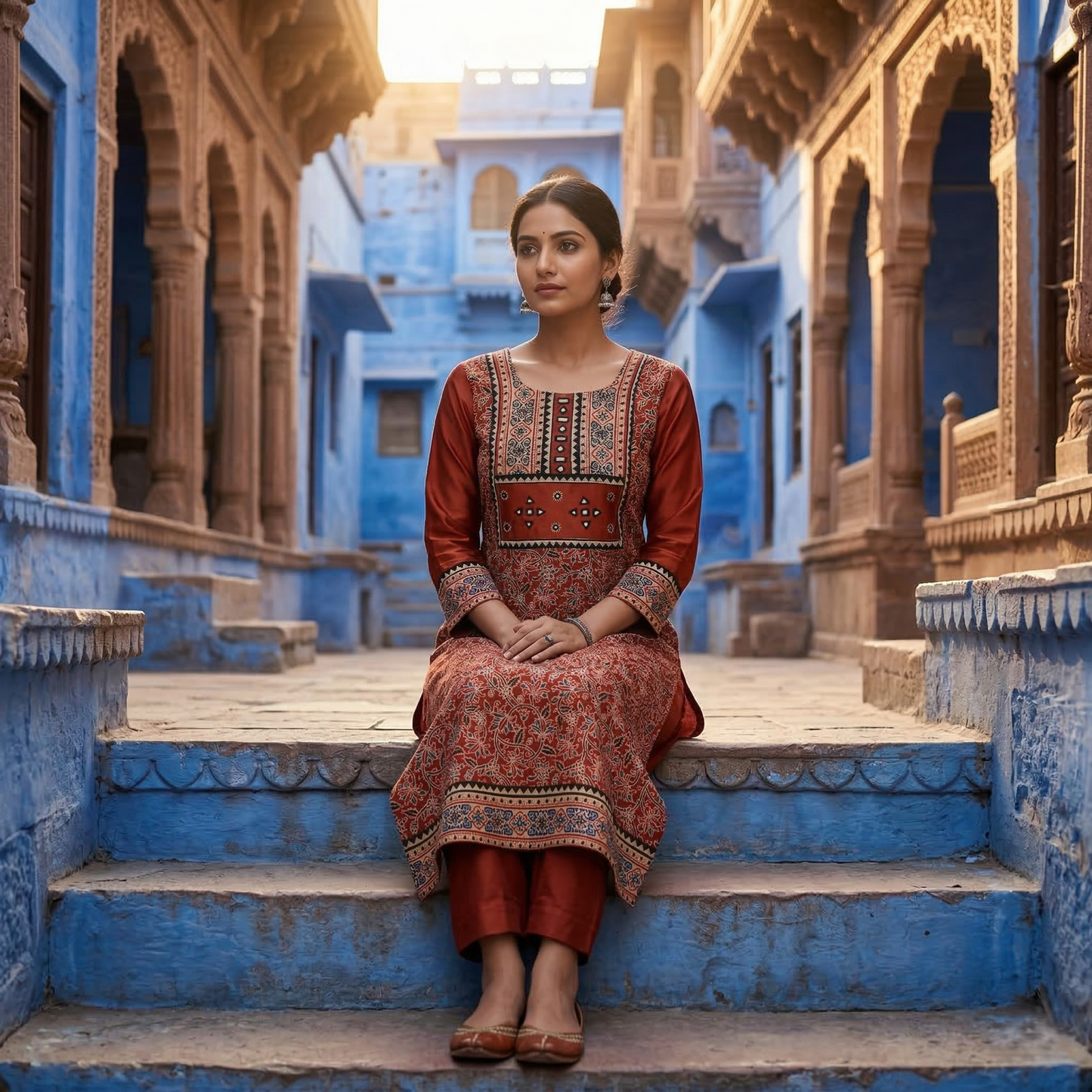 Earthy Elegance Rust Floral Artisan Kurti