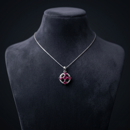 Elegant Circular Ruby Silver Cross Pendant