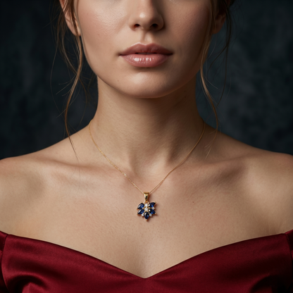Elegant Sapphire Snowflake Silver Pendant