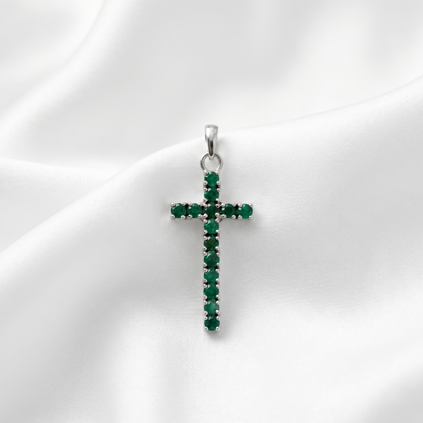 Emerald Cross 92.5 Silver Pendant