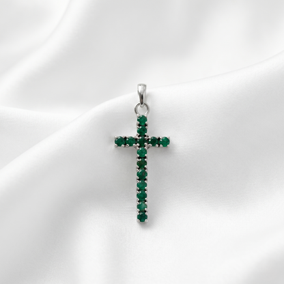 Emerald Cross 92.5 Silver Pendant