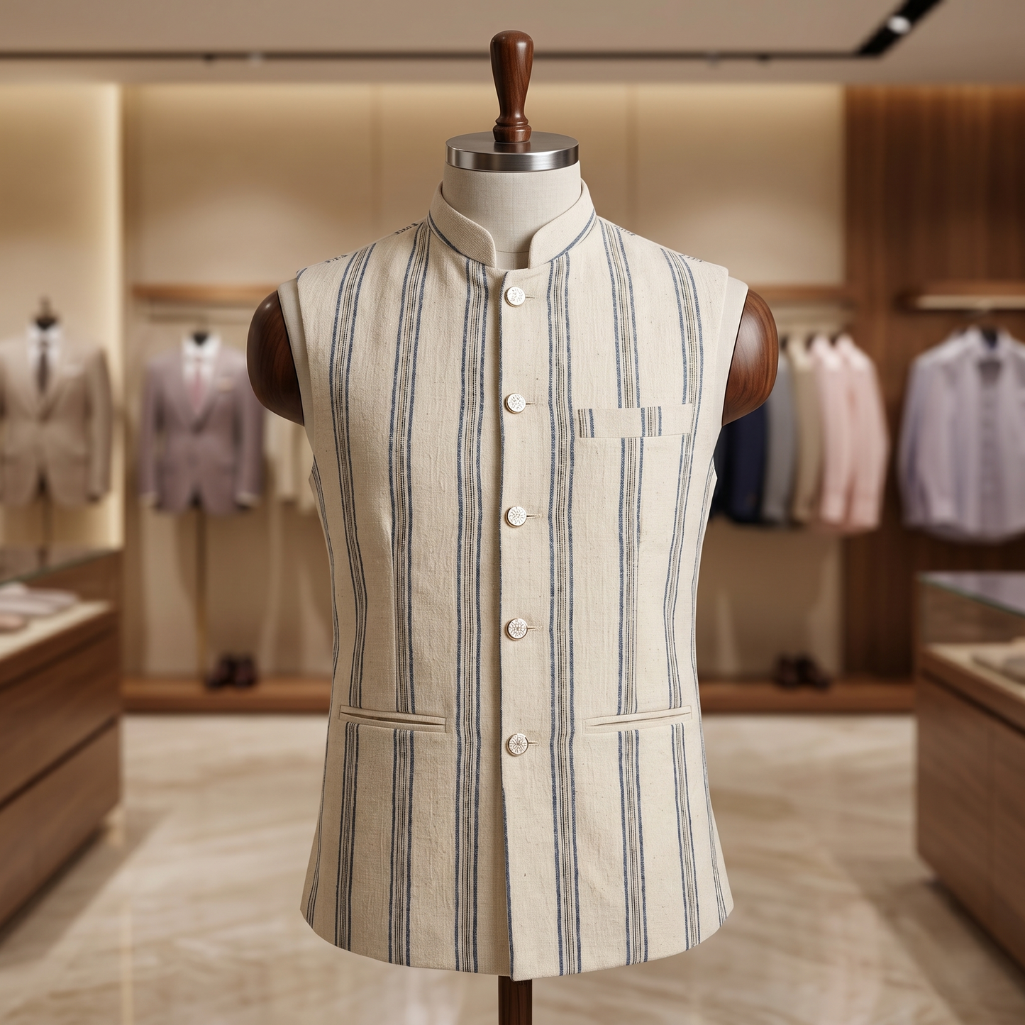 Handloomed Linen Striped Royal Heritage Waistcoat