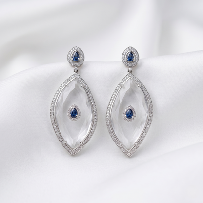 Victorian Sapphire & Carved Quartz Drop Earrings