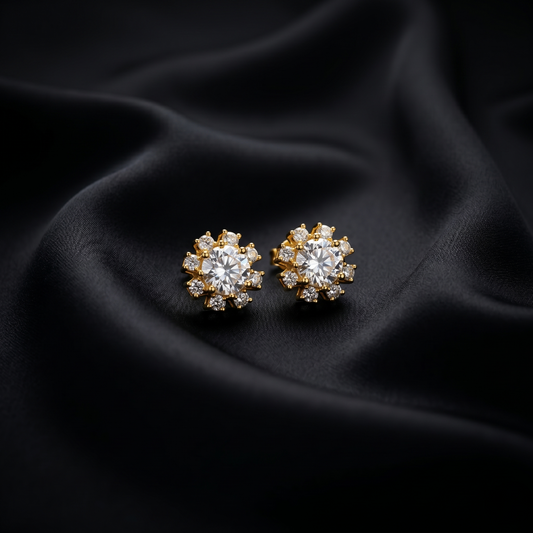 Moissanite Flower Silver Stud Earrings