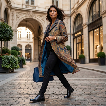 Elegance in Bloom Paisley Wool Long Coat