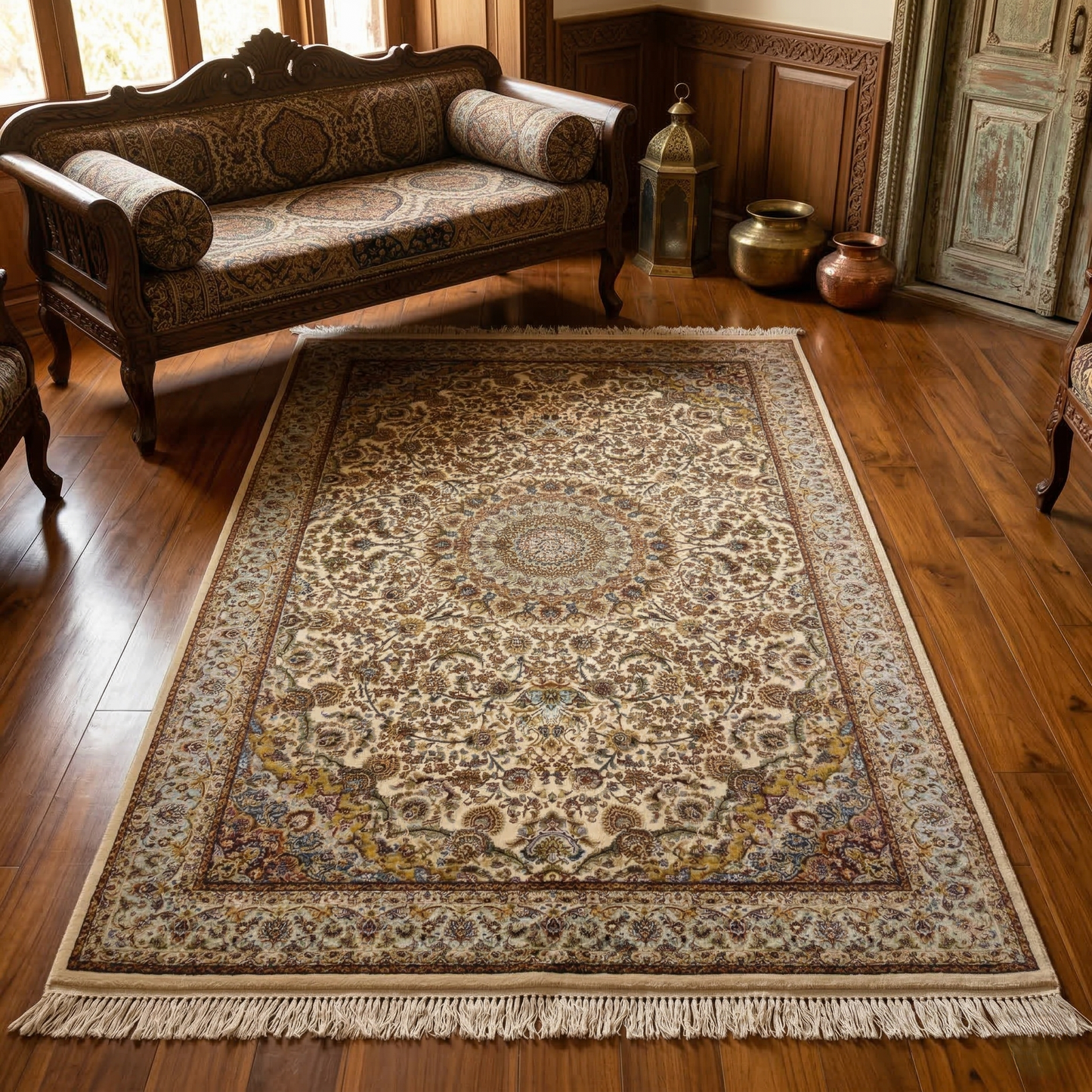 Ornate Persian Style Medallion Cream Area Rug