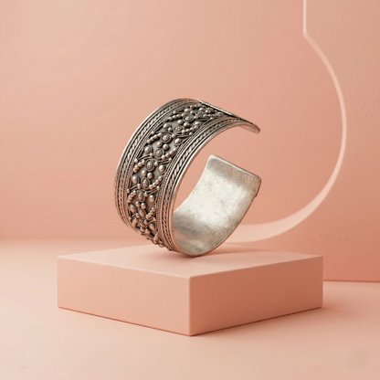 Intricate Filigree Ornate Silver Kada Bracelet