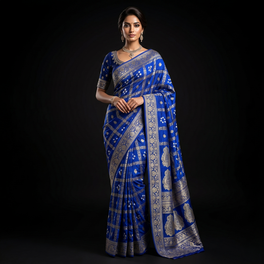 Royal Blue Banarasi Bandhani Silk Saree