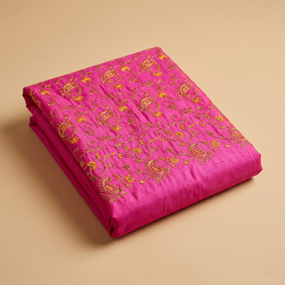 Royal Magenta Silk Hand-Embroidered Bedcover